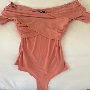 Pink off the shoulder bodysuit